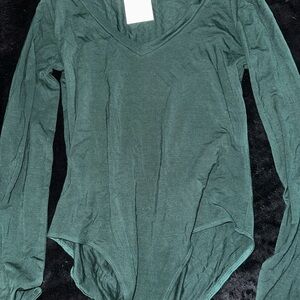Elegant Green V-Neck Women's Bodysuit